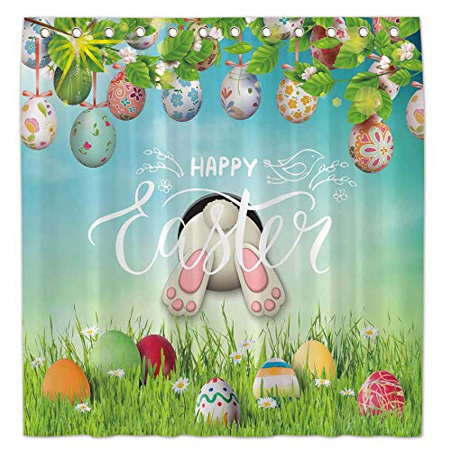 Allenjoy 72x72 Happy Easter Theme Shower Curtain for Bathroom Set Colorful Eggs Spring Home Bathtub Decors Decoration Customizable Durable Waterproof Fabric Machine Washable Curtains with 12 Hooks