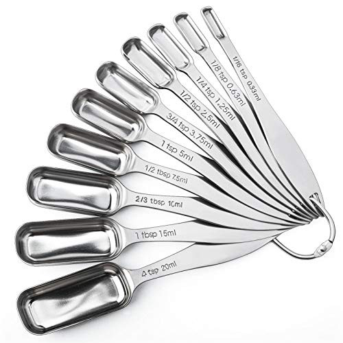 FANGSUN Measuring Spoons, Stainless Steel Measuring Spoons, Fits in Narrow Spice Jar, Set of 10 Piece: 1/16 tsp, 1/8 tsp, 1/4 tsp, 1/2 tsp, 3/4 tsp, 1 tsp, 1/2 tbsp, 2/3 tbsp,1 tbsp, 4 tsp (Set of 10)