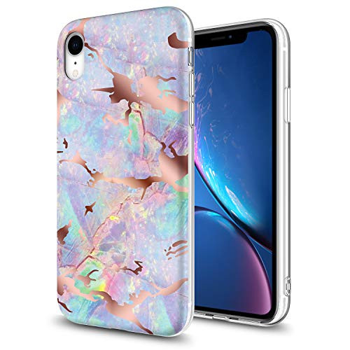 GORGCASE iPhone XR 2018 Case with Screen Protector,Slim Anti-Scratch PC Armor Shock-Proof Cute Sparkle Bling Teen Girls Women Protective Cover for Apple iPhone XR 6.1 INCH Marble Light Purple