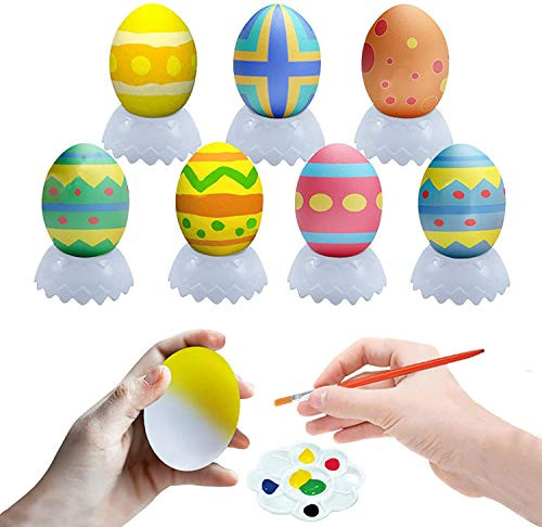 Easter Egg Painting Kit DIY Painted Egg 45 PCS Set of Children's Toys 3D Graffiti Painting Game Unpainted Wooden Fake Easter Eggs for Children Educational DIY Game Easter Eggs Toys (Multicolor)