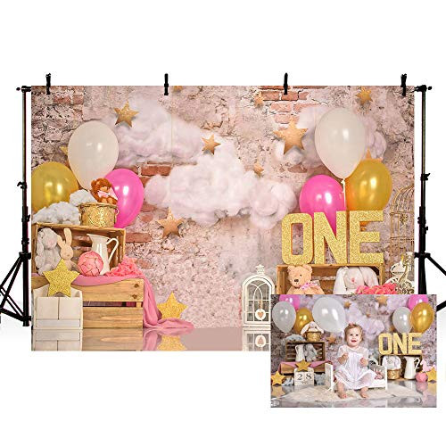 MEHOFOND 7x5ft Pink Gold Balloon Girl First Birthday Party Backdrops Sweet One Retro Brick Wall Cloud Gold Stars Photography Background Portrait Photo Studio Decoration Banner Props for Cake Smash MEHOFOND 7x5ft Pink Gold Balloon Girl First Birthday Party Backdrops Sweet One Retro Brick Wall Cloud Gold Stars Photography Background Portrait Photo Studio Decoration Banner Props for Cake Smash