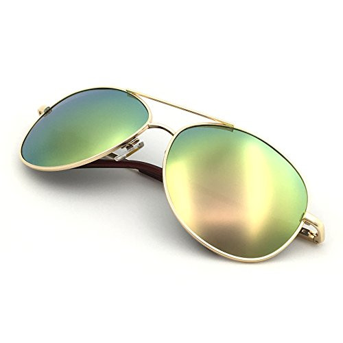 JplusS Premium Military Style Classic Aviator Sunglasses, Polarized, 100percent UV protection (Large Frame - Gold Frame/Silver Pink Mirror Lens)