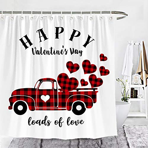 Wencal Buffalo Check Plaid Happy Valentines Day Truck Shower Curtain Loads of Love Heart Farmhouse Bathroom Decor with Hooks Red Black 72 x 72 Inches Wencal Buffalo Check Plaid Happy Valentines Day Truck Shower Curtain Loads of Love Heart Farmhouse Bathroom Decor with Hooks Red Black 72 x 72 Inches