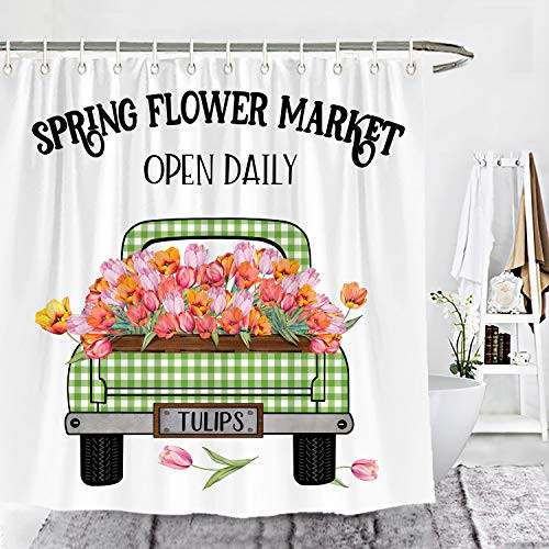 Wencal Spring Flower Market Tulips Truck Shower Curtain Open Daily Green Buffalo Check Plaid Farmhouse Bathroom Decor 72 x 72 Inches Wencal Spring Flower Market Tulips Truck Shower Curtain Open Daily Green Buffalo Check Plaid Farmhouse Bathroom Decor 72 x 72 Inches