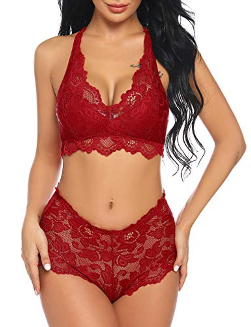 Sexy Lingerie for Women Lace Babydoll 2 Piece Sexy Bra and Panty Bralette Sets Wine Red XXL Sexy Lingerie for Women Lace Babydoll 2 Piece Sexy Bra and Panty Bralette Sets Wine Red XXL
