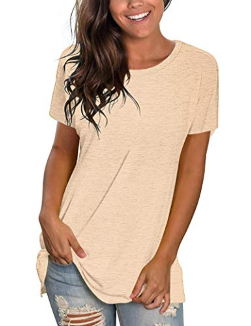 JOSENLY Womens T Shirts Short Sleeve Crewneck Loose Summer Tees Basic Tops (XL, Beige) JOSENLY Womens T Shirts Short Sleeve Crewneck Loose Summer Tees Basic Tops (XL, Beige)