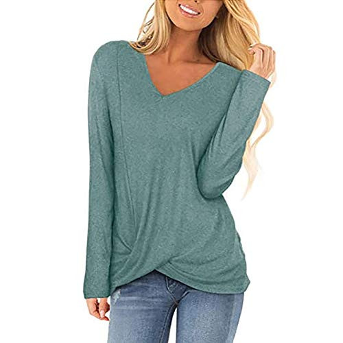Women Twist Knot Tops Long Sleeve Shirt Fall Winter V Neck Tunic Top Casual Blouse (Aqua Blue, Large) Women Twist Knot Tops Long Sleeve Shirt Fall Winter V Neck Tunic Top Casual Blouse (Aqua Blue, Large)