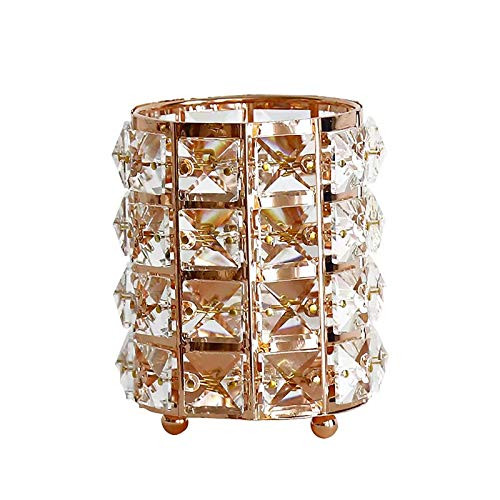 Makeup Brush Holder Crystal Makeup Brush Organizer Storage Bucket Eyebrow Pencil Pen Cup Tools Container (Golden or Rose Gold) (Golden)