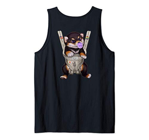 Black Tan Shiba Inu Dog in Baby Carrier with Pacifier Tank Top