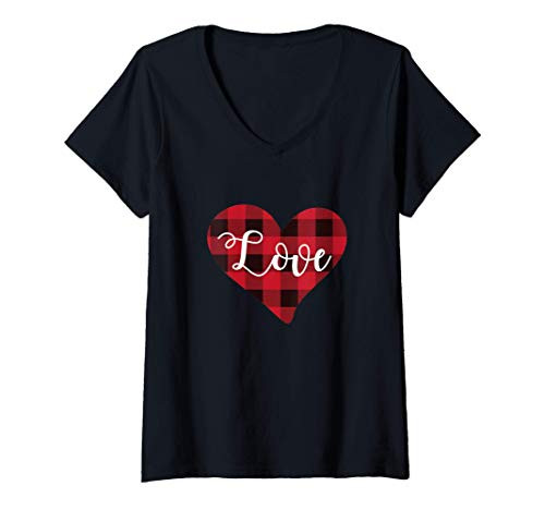 Womens Valentines Day Buffalo Plaid Check Pattern Love Heart Shirt V-Neck T-Shirt Womens Valentines Day Buffalo Plaid Check Pattern Love Heart Shirt V-Neck T-Shirt