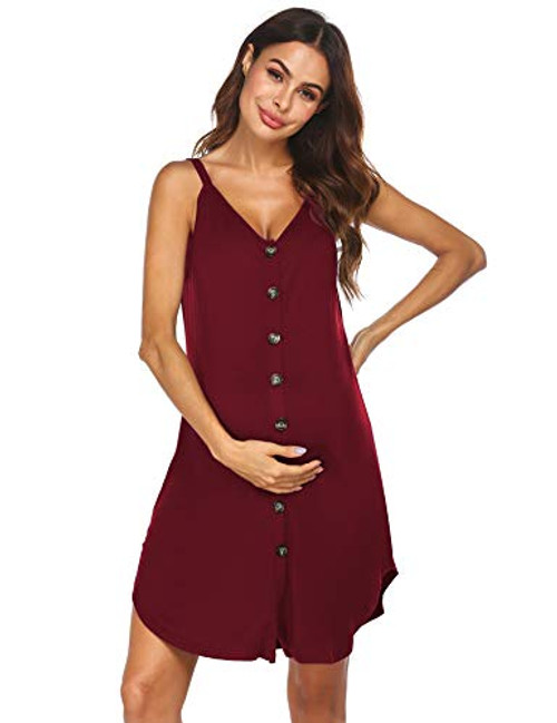Ekouaer Nursing Nightgown Women's Maternity Dress Button Down Nightdress Sleeveless Breastfeeding Sleepwear Hospital Gown Wine Red Ekouaer Nursing Nightgown Women's Maternity Dress Button Down Nightdress Sleeveless Breastfeeding Sleepwear Hospital Gown Wine Red