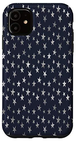 iPhone 11 Dark Blue Colored Silver Stars Case