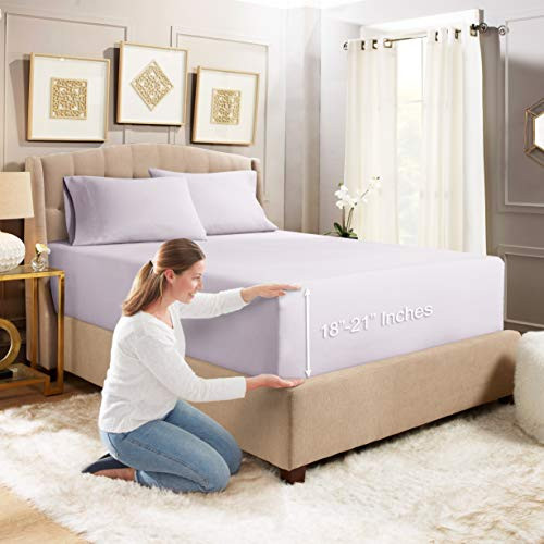 Empyrean Bedding Extra Deep Fitted Sheets King Size - 24 inch Extra Deep Fitted Sheets Set with 2 Pillowcases - 3 Piece Extra Deep Fitted Bed Sheet - Extra Deep King Fitted Bed Sheets - Gray Lavender
