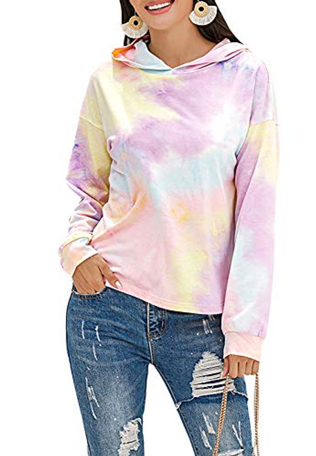 Zylioo Women's Tie-Dye Hoodie Sweatshirt Printed Long Sleeve Hooded Tops Casual Lightweight Pullover Yellow-Purple L Zylioo Women's Tie-Dye Hoodie Sweatshirt Printed Long Sleeve Hooded Tops Casual Lightweight Pullover Yellow-Purple L