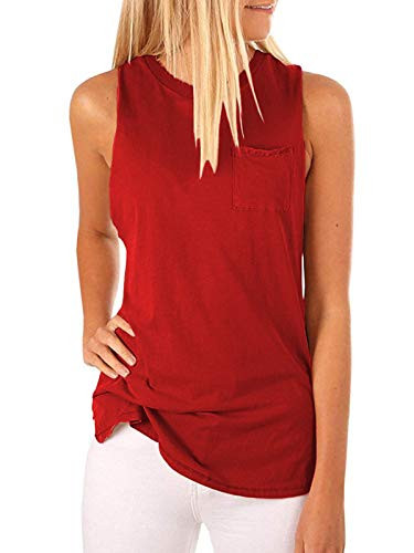 Hount Women's High Neck Tank Tops Summer Sleeveless T Shirts Loose Fit with Pockets (Red, S)