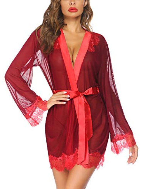 Avidlove Lingerie Lace Robe Kimono Mesh Nightgown Mini Babydoll Lingerie Set Red M Avidlove Lingerie Lace Robe Kimono Mesh Nightgown Mini Babydoll Lingerie Set Red M