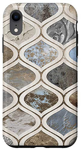 iPhone XR Sand beige and Surf blue Arabesque Quatrefoil pattern Case