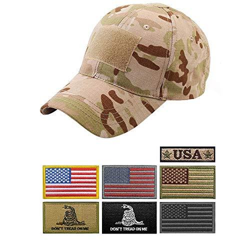 OCP Camo Army Tactical Operator Multicam Arid Cap Tan Camouflage Military Hat with 7 Patches for Men or Women