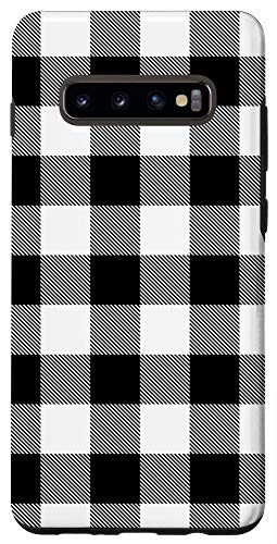 Galaxy S10plus Black White Plaid Buffalo Check Modern Pin Stripe Pattern Case