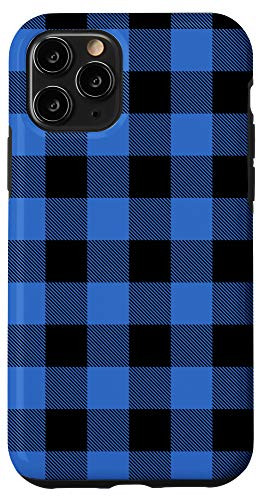 iPhone 11 Pro Blue Black Plaid Buffalo Check Modern Pin Stripe Pattern Case