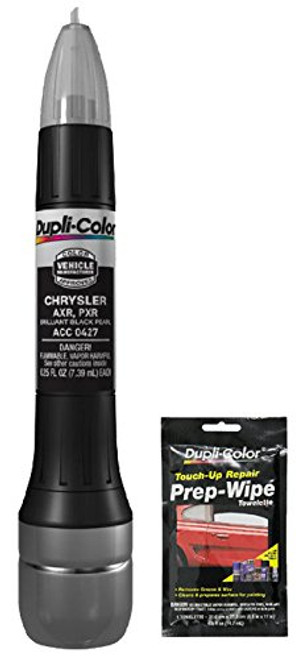 Dupli-Color ACC0427 Brilliant Black Pearl Exact-Match Scratch Fix All-in-1 Touch-Up Paint for Chrysler Vehicles (PXR, AXR) Bundle with Prep Wipe Towelette (2 Items)