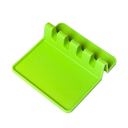 MRS BEAUTY Kitchen Silicone Utensil Rest,Silicone Kitchen Utensil Rest Ladle Spoon Holder Utensils Holders for Kitchen Counter or Stove Top, Drip Catcher for Resting Cooking (1, Green)