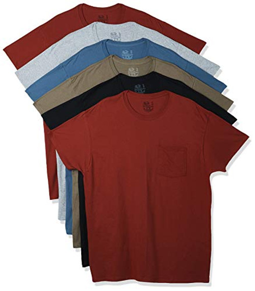 Fruit of the Loom Men's Pocket T-Shirt Multipack, 6 Pack - Assorted Colors, Small