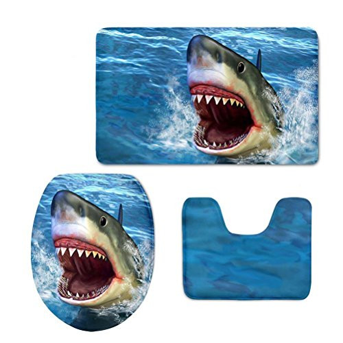 Shark Bathroom Rug Set, 3 Piece Bath Mat Sets Soft Skidproof Toilet Seat Cover Bath Mat Lid Cover Shark Bathroom Rug Set, 3 Piece Bath Mat Sets Soft Skidproof Toilet Seat Cover Bath Mat Lid Cover
