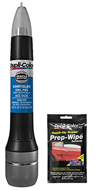 Dupli-Color ACC0434 Deep Water Blue Exact-Match Scratch Fix All-in-1 Touch-Up Paint for Chrysler Vehicles (PBS) Bundle with Prep Wipe Towelette (2 Items)