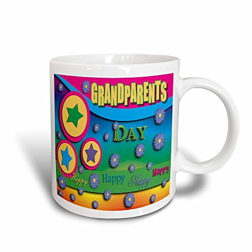 3dRose Grandparents Day Stars And Purple Flowers - Magic Transforming Mug, 11 oz, Multicolored