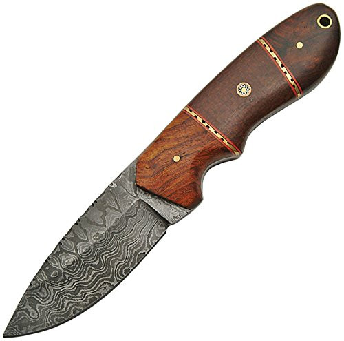 SZCO Supplies Damascus Steel Rosewood/Micarta Handle Hunting Knife