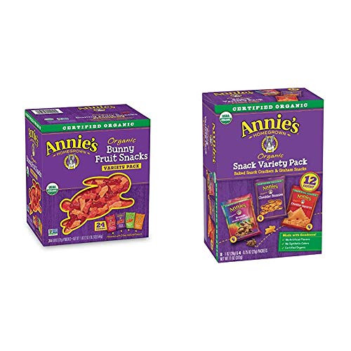 Annie's Organic Bunny Fruit Snacks, Variety Pack, Gluten Free, Vegan, 24 ct  and  Snack Pack, Cheddar Bunnies, Friends Bunny Grahams and Cheddar Squares, Baked Snack Crackers, 12 (11 oz.) Pouches