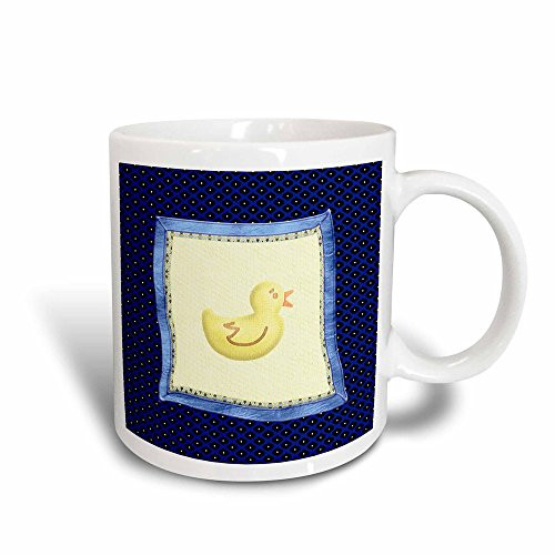3dRose Baby Yellow Ducky Blanket Royal Blue With Dots On Flowers Magic Transforming Mug, 11 oz