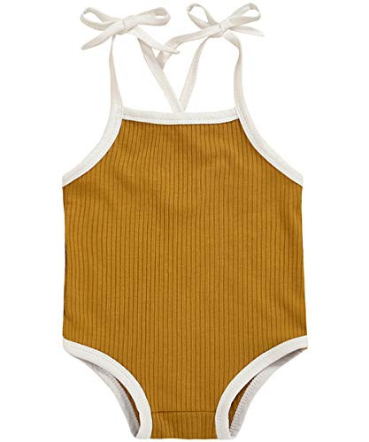Newborn Baby Girl Romper Bodysuits Cotton Sleeveless One-Piece Jumpsuit Outfits Clothes (Yellow, 3-6 Months)