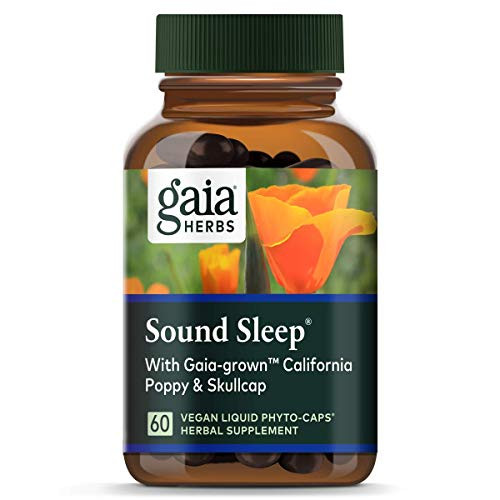 Gaia Herbs, Sound Sleep, Sleep Support, Non Habit Forming Herbal Sleep Aid, Kava Kava Root, Passionflower, Skullcap, California Poppy, Organic, Melatonin Free, Vegan Liquid Capsules, 60 Count