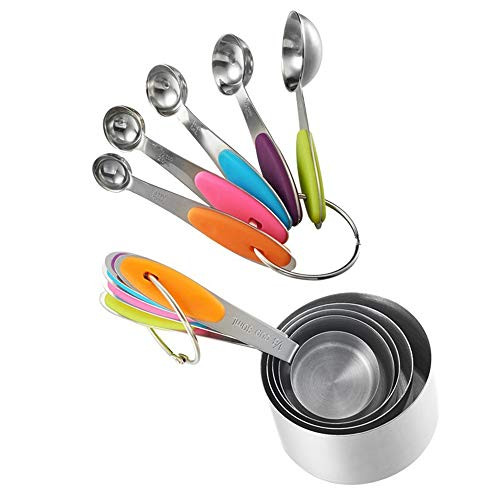 Fung 10 Piece Measuring Spoons Measuring Cups Stainless Steel Measuring Cup Spoon for Baking Tea Coffee Kitchen Measuring Tools