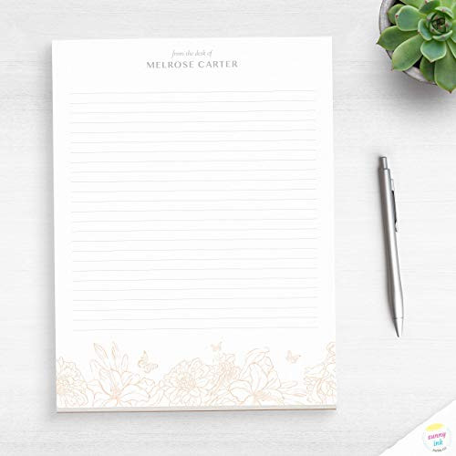 Customized Floral Notepad - Writing Paper For Her - Outline Floral Notepad - Butterfly Desk Pad - Silhouette Flowers
