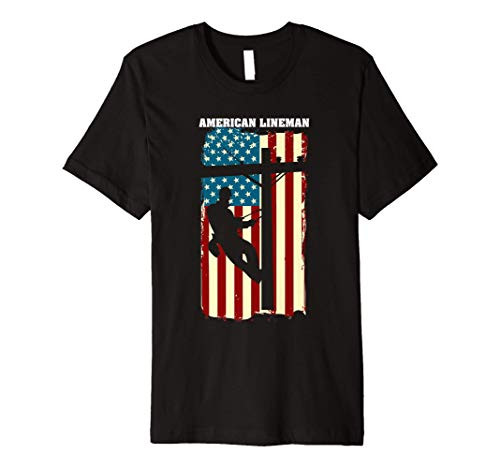 American Lineman Flag   Electric Cable Lineman Gift Premium T-Shirt