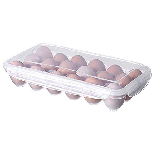 Vkarh Kitchen Egg Holder, Egg Tray for Fridge with Lid, Plastic Egg Tray Egg Storage Box Dispenser Stackable Eggs Container, 10/18 Grids(B)