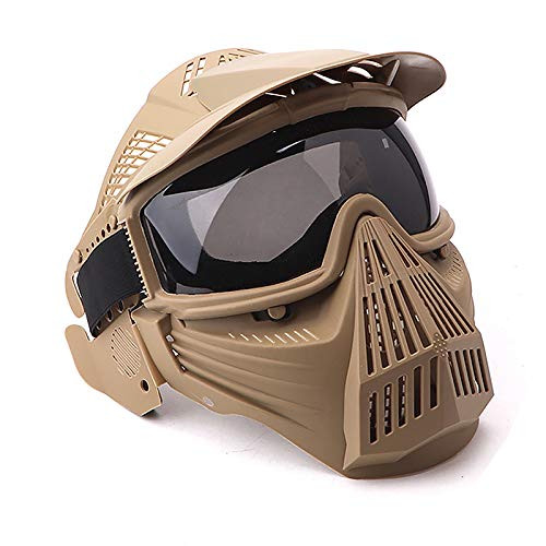 NINAT Paintball Mask Tactical Masks Full Face with Greylens Lens Goggles Eye Protection for Halloween CS Survival Games Shooting Cosplay Mask Paintball-Tan