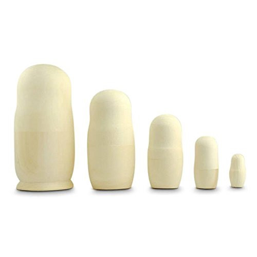 BestPysanky Set of 5 Unpainted Blank Wooden Russian Nesting Dolls 7 Inches