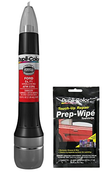 Dupli-Color AFM0396 Vermillion Red Exact-Match Scratch Fix All-in-1 Touch-Up Paint for Ford Vehicles (E4,F1) Bundle with Prep Wipe Towelette (2 Items) Dupli-Color AFM0396 Vermillion Red Exact-Match Scratch Fix All-in-1 Touch-Up Paint for Ford Vehicles (E4,F1) Bundle with Prep Wipe Towelette (2 Items)