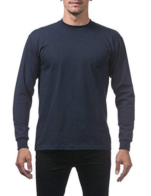 Pro Club Men's Heavyweight Cotton Long Sleeve Crew Neck T-Shirt, 2X-Large, Navy