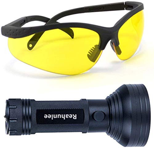 REALHUNLEE Auto Air Conditioner Leak Detector Tool Flashlight Oil AC Dye Leak Test Detection Kit Pro 68 LED Flashlight with UV Protective Glasses