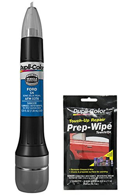 Dupli-Color AFM0378 Sonic Blue Pearl Exact-Match Scratch Fix All-in-1 Touch-Up Paint for Ford Vehicles (SN) Bundle with Prep Wipe Towelette (2 Items)