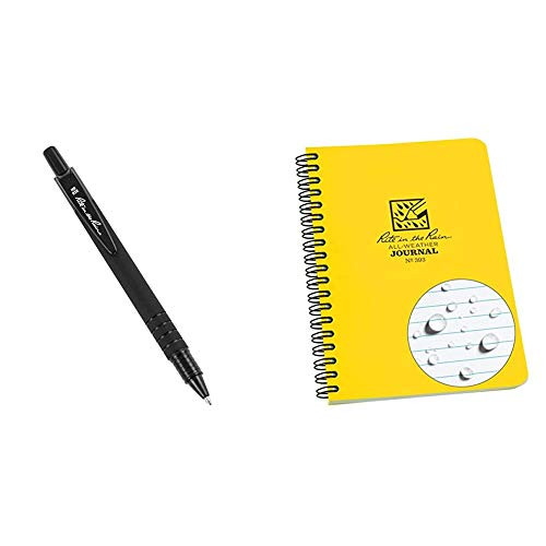 Rite in the Rain All-Weather Durable Clicker Pen - Black Ink (No. 93K)  and  All-Weather Side-Spiral Notebook, 4 5/8 inch x 7 inch, Yellow Cover, Journal Pattern (No. 393)
