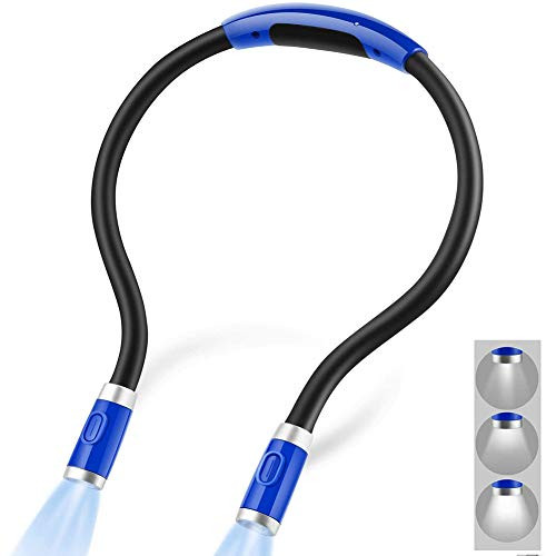 HUDB LED Neck Hug Light USB Rechargeable Book Light, 4 LED Hug Light USB Knitting with Flexible Arm  and  3 Adjustable Brightness for Bookworms Bed Reading,Blue