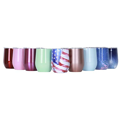 UWedding USA 12 oz Insulated Stemless Glass, Double-insulated Stemless Wine Glass,Wine Tumbler, Exclusive for Home, Office,Perfect,Wine,Coffee, Drinks,Champagne,Cocktails (Sky Blue, 12oz)