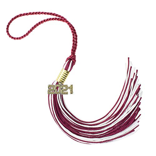 2021 Maroon / White Graduation Tassel - Every School Color Available -Made in USA