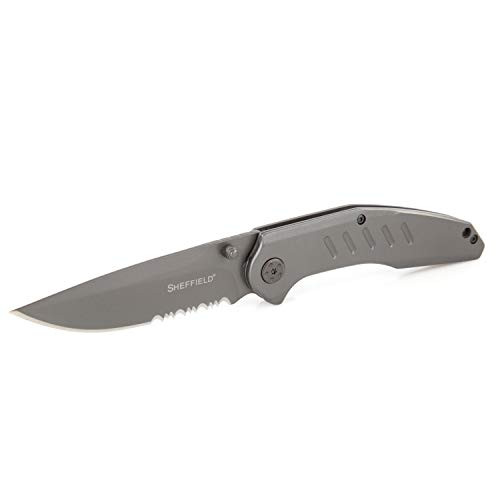 Sheffield 12168 Antietam 3.5 Inch Drop Point Folding Pocket Knife, EDC Knife, Titanium Steel Handle, Survival Knife for Tactical Gear, Camping and More, Partially Serrated Sheffield 12168 Antietam 3.5 Inch Drop Point Folding Pocket Knife, EDC Knife, Titanium Steel Handle, Survival Knife for Tactical Gear, Camping and More, Partially Serrated